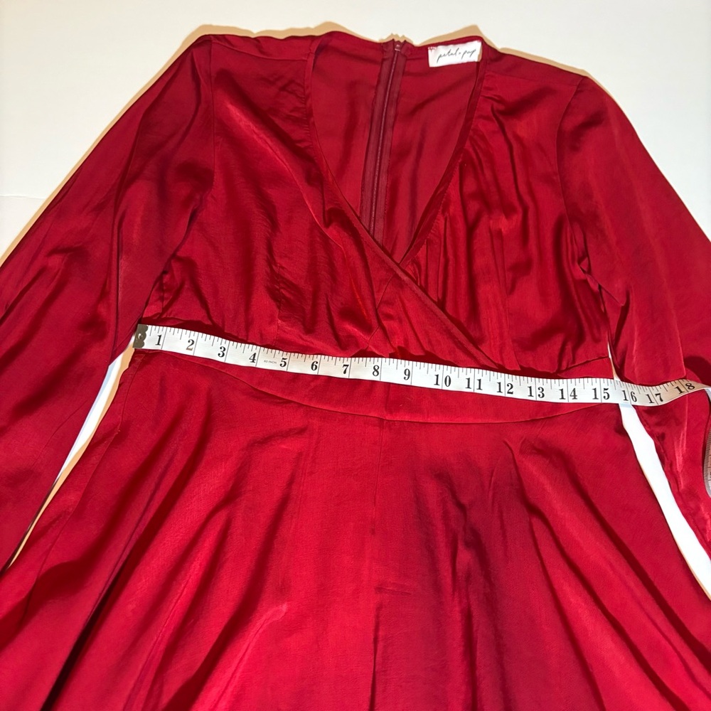 Petal & Pup Red Long-Sleeve Wrap Midi Dress, Sz 12, fits smaller. - Picture 15 of 15